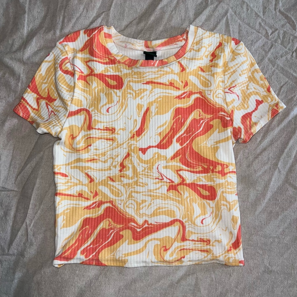 Wild Fable Orange and Yellow Marble Swirl Fitted Tee